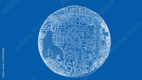 3d city sphere. Vector rendering of 3d