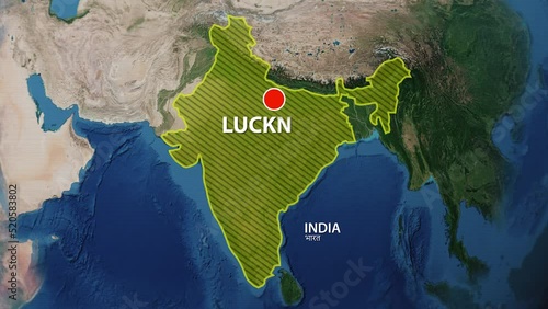 Designation of the borders of India on the map and the mark of the location of the city of Lucknow photo