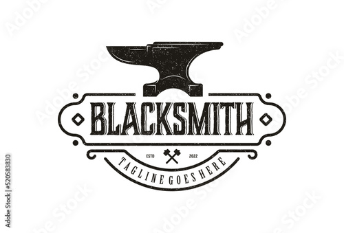 Blacksmith Iron Anvil Foundry vintage retro logo design