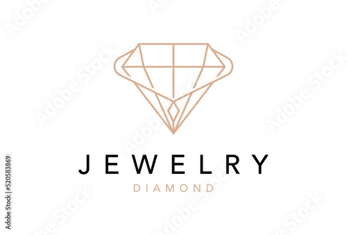 Luxury jewelry logo with diamond line art style icon design template.