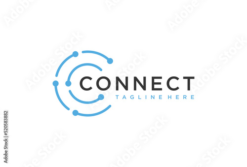 Initial Letter C with Dot Circle Connected as Network Logo Vector design template