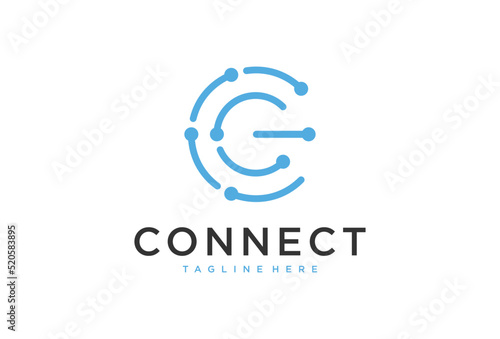 Initial Letter C with Dot Circle Connected as Network Logo Vector design template