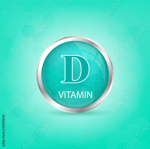 Vitamin D icon structure light green substance. Personal care, beauty concept. Medicine health symbol of thiamine. Drug business concept. Vector Illustration. 3D Vitamin complex with chemical formula