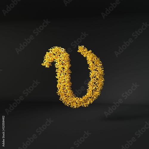 Scattered yellow letters and symbols isolated over a black background photo