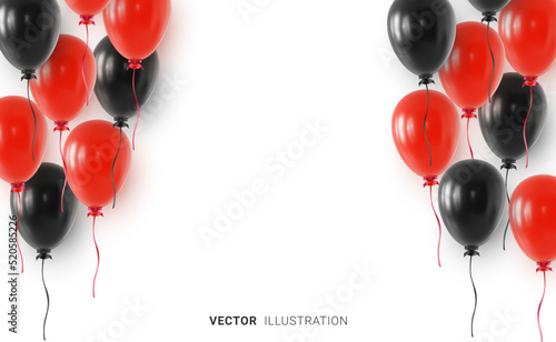 Web banner design template with realistic red and black helium balloons and free copy space in the center. Vector illustration