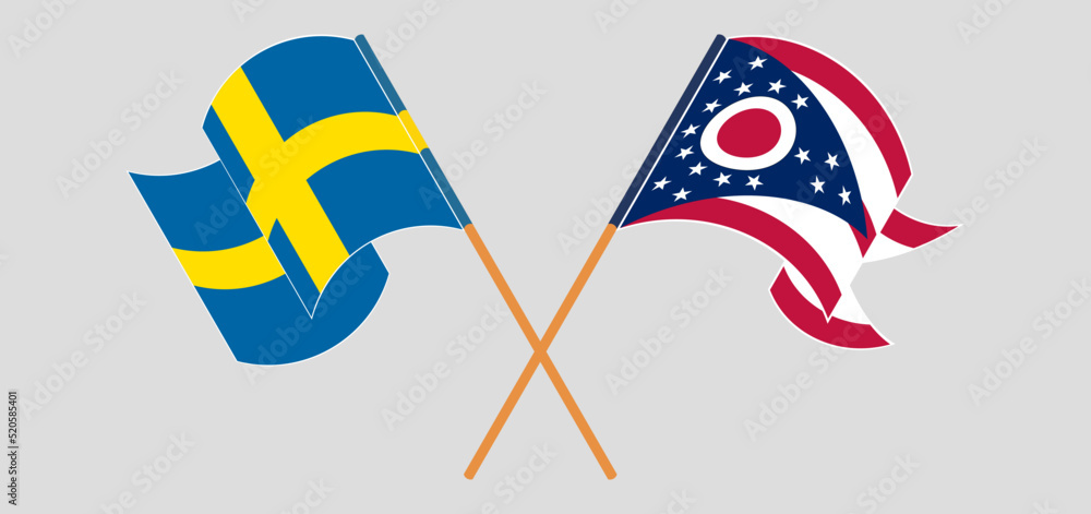 Crossed and waving flags of Sweden and the State of Ohio Crossed and waving flags of Sweden and the State of Ohio