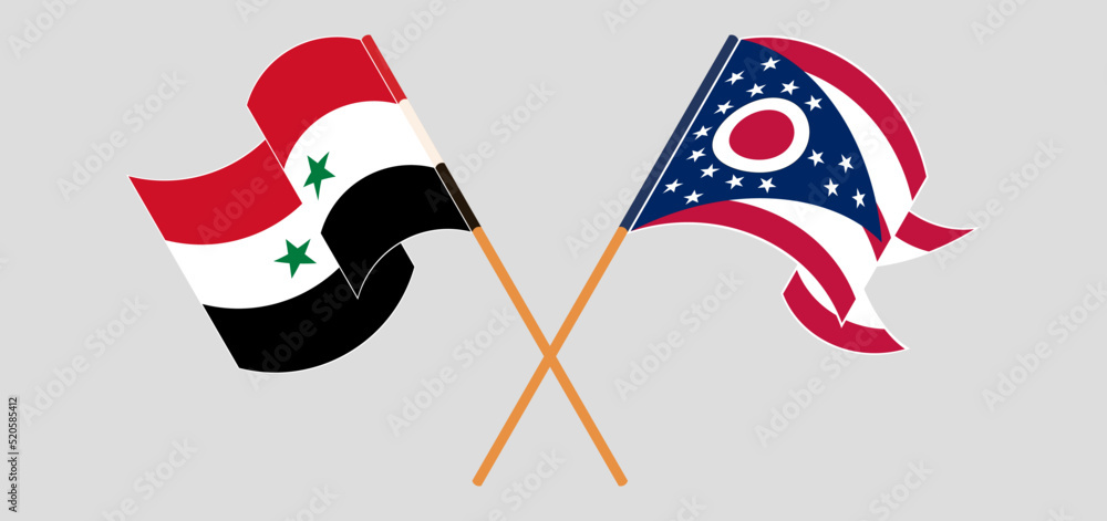Crossed and waving flags of Syria and the State of Ohio