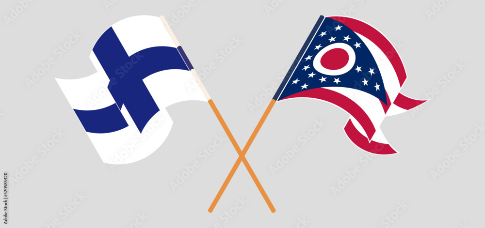 Crossed and waving flags of Finland and the State of Ohio Crossed and waving flags of Finland and the State of Ohio