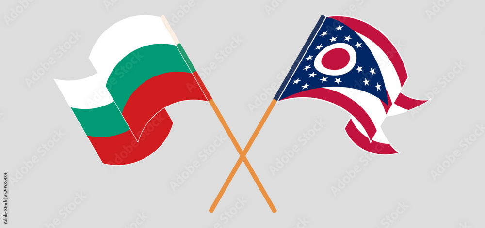 Crossed and waving flags of Bulgaria and the State of Ohio Crossed and waving flags of Bulgaria and the State of Ohio