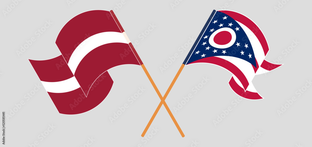 Crossed and waving flags of Latvia and the State of Ohio Crossed and waving flags of Latvia and the State of Ohio