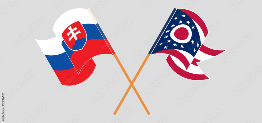 Crossed and waving flags of Slovakia and the State of Ohio Crossed and waving flags of Slovakia and the State of Ohio