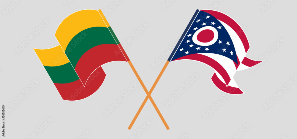 Crossed and waving flags of Lithuania and the State of Ohio
