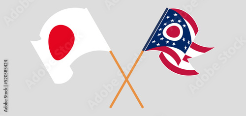 Crossed and waving flags of Japan and the State of Ohio