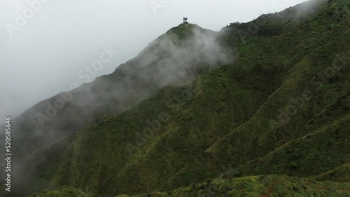 Aerial footage of the Moanalua Valley Trail to Haiku stairs hiking route on Oahu, Hawaii photo