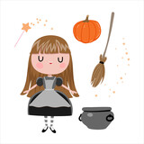 princess set with pumpkin on the white background