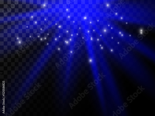 Transparent blue ligthy effects on a dark background. Spotlights, flare, explosion and stars. Vector. Eps 10