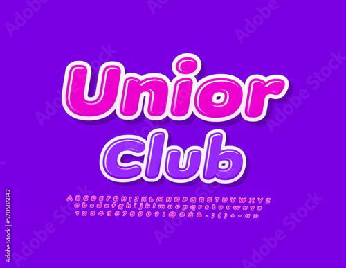 Vector bright Logo Junior Club. Creative Alphabet Letters and Numbers set. Modern Glossy Font