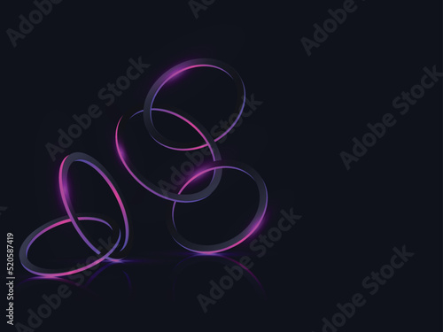 3D Neon Lighting Circular Frames With Reflection On Dark Colour Background.