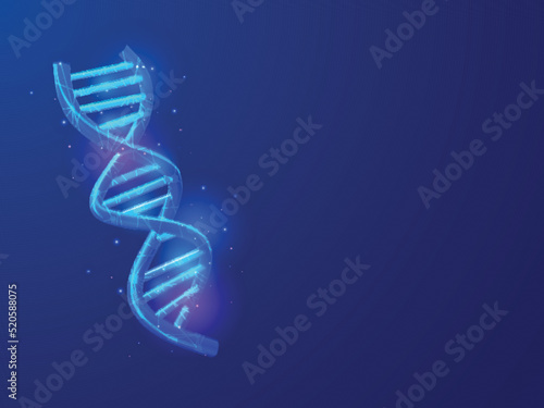 AI Medical Concept With DNA, Virtual Representation, Futuristic Medical Concept. Neon Lighting on Blue Background.
