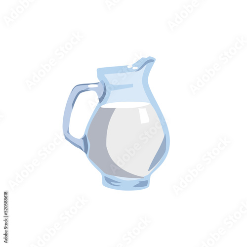 Glass jug of cow milk flat vector illustration isolated on white background.