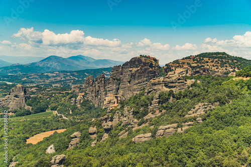 The famous Orthodox monastery on the top of Meteora rock formation in Greece. Summer travel visit. Education and knowledge about the world. High quality photo