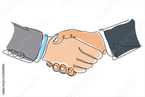 Handshake continuous line vector drawing. Business agreement vector concept