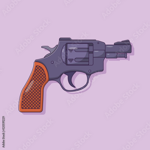 Revolver Gun Vector Icon Illustration. Handgun Vector. Flat Cartoon Style Suitable for Web Landing Page, Banner, Flyer, Sticker, Wallpaper, Background