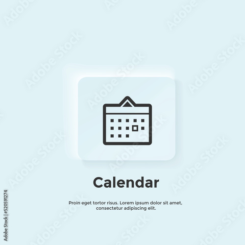 calendar line icon, Neumorphic style button. Vector UI icon Design. Neumorphism. Vector line icon for Business and Advertising