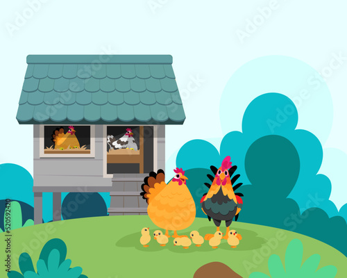 Cute animals in ranch, Farm and agriculture. illustrations of village life and objects Design for banner, layout, annual report, web, flyer, brochure, ad.