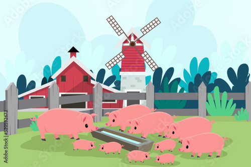 Cute animals in ranch, Farm and agriculture. illustrations of village life and objects Design for banner, layout, annual report, web, flyer, brochure, ad.