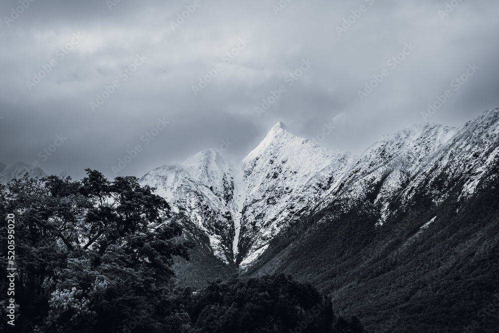 Obraz premium Road between Hornopiren and Chaiten, traveling the Carretera Austral in the winter of 2022