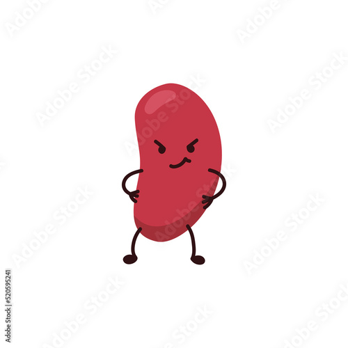 Funny kidney bean with arrogant face expression, flat vector illustration isolated on white background.