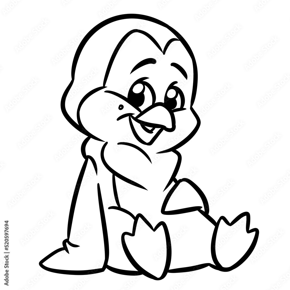 Obraz premium Animal penguin little joy sitting character cartoon illustration coloring page