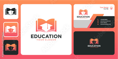 education logo design with book or toga and business card