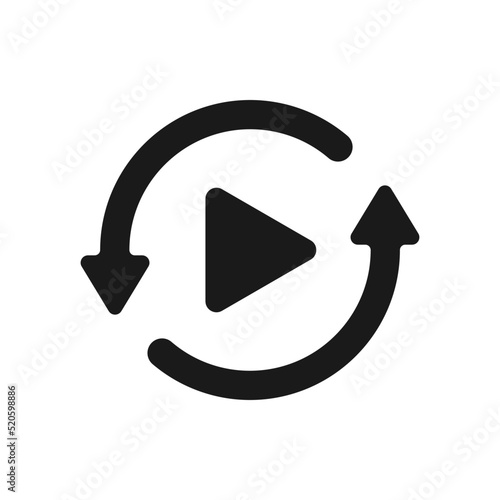 Play button in circular arrows icon flat style isolated on white background. Vector illustration