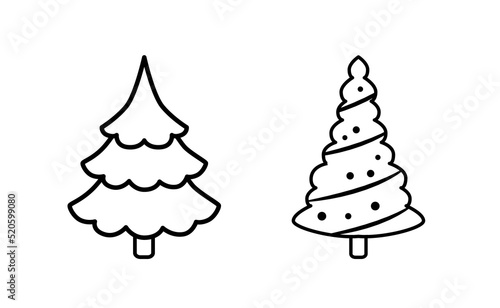 Fir tree black line icon set. Pine illustration isolated on white background. Outline simple vector drawing. Abstract fir tree illustration. Winter line icon