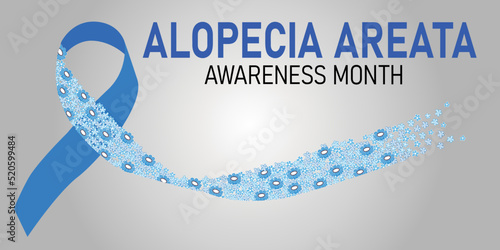 Alopecia Areata Awareness Month banner. Horizontal illustration of ribbon with flowers