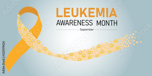 Leukemia ribbon. Horizontal illustration of ribbon with flowers
