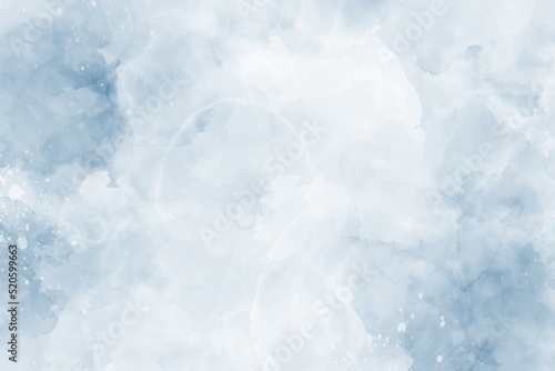 Abstract blue winter watercolor background. Sky pattern with snow. Light grey watercolour paper texture background. Vector water color design illustration