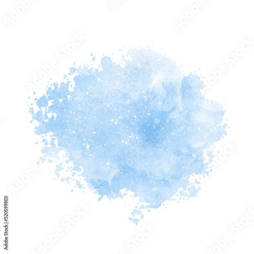 Abstract pattern with blue winter watercolor cloud on white background. Snow watercolour water brash splash texture. Vector pastel color paint stain. Blue watercolor background