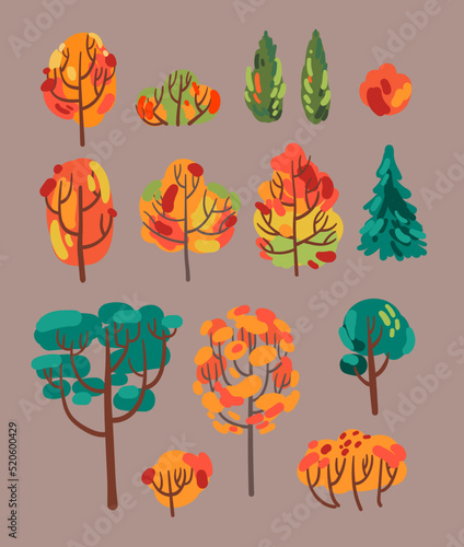 Autumn colorful trees. Beautiful vector illustration.