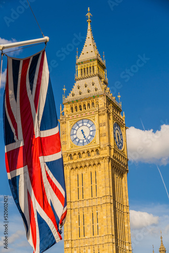 Big Ben and Union flag, UNESCO World Heritage Site, Westminster, London, England, United Kingdom