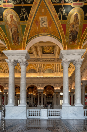 Intricate interior of The Great Hall in the Library of Congress, Capitol Hill, Washington DC, United States of America photo