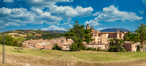 View of the Ducal Palace of Urbino and its historic center from the park of the Albornoz Fortress, Urbino, Marche, Italy photo
