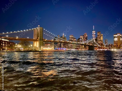 Lower Manhattan View from Dumbo,Brooklyn,New York City,Night view. 
Brooklyn Bridge, World Trade Center 