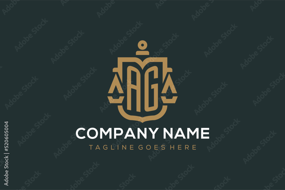 Initial AG logo for law firm with luxury modern scale and shield icon ...
