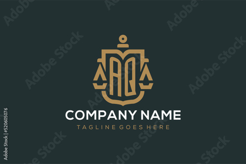 Initial AQ logo for law firm with luxury modern scale and shield icon logo design