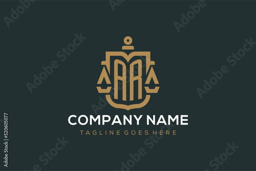 Initial AR logo for law firm with luxury modern scale and shield icon logo design