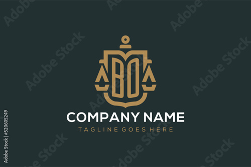 Initial BO logo for law firm with luxury modern scale and shield icon logo design