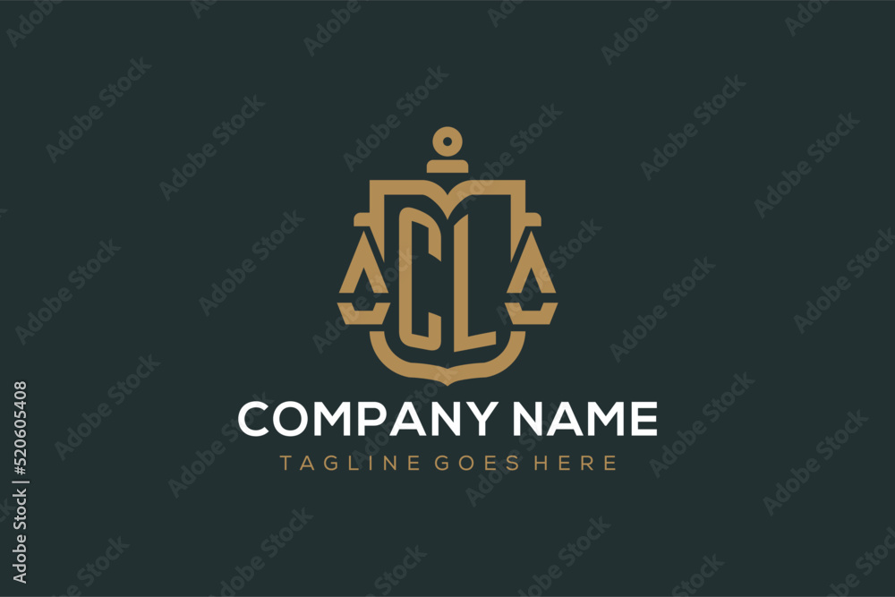 Initial CL logo for law firm with luxury modern scale and shield icon ...